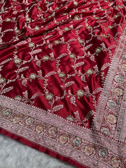 Banarasi Maroon Minakari Mashru Silk Saree with Ari and Mooti work BMS23
