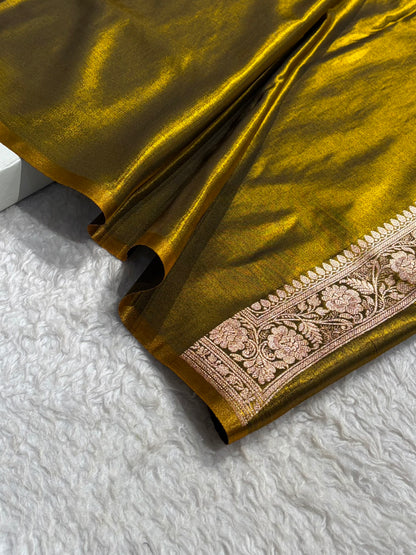 Satin Silk Saree Banarasi Cross with booti In Mehendi Shades SS22