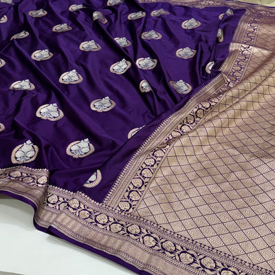 Indigo Purple Minakari Boota Mashru Silk Saree