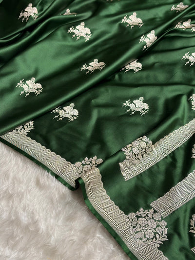 Banarasi Bottle Green Shades Floral Mashru Silk Saree MCS87