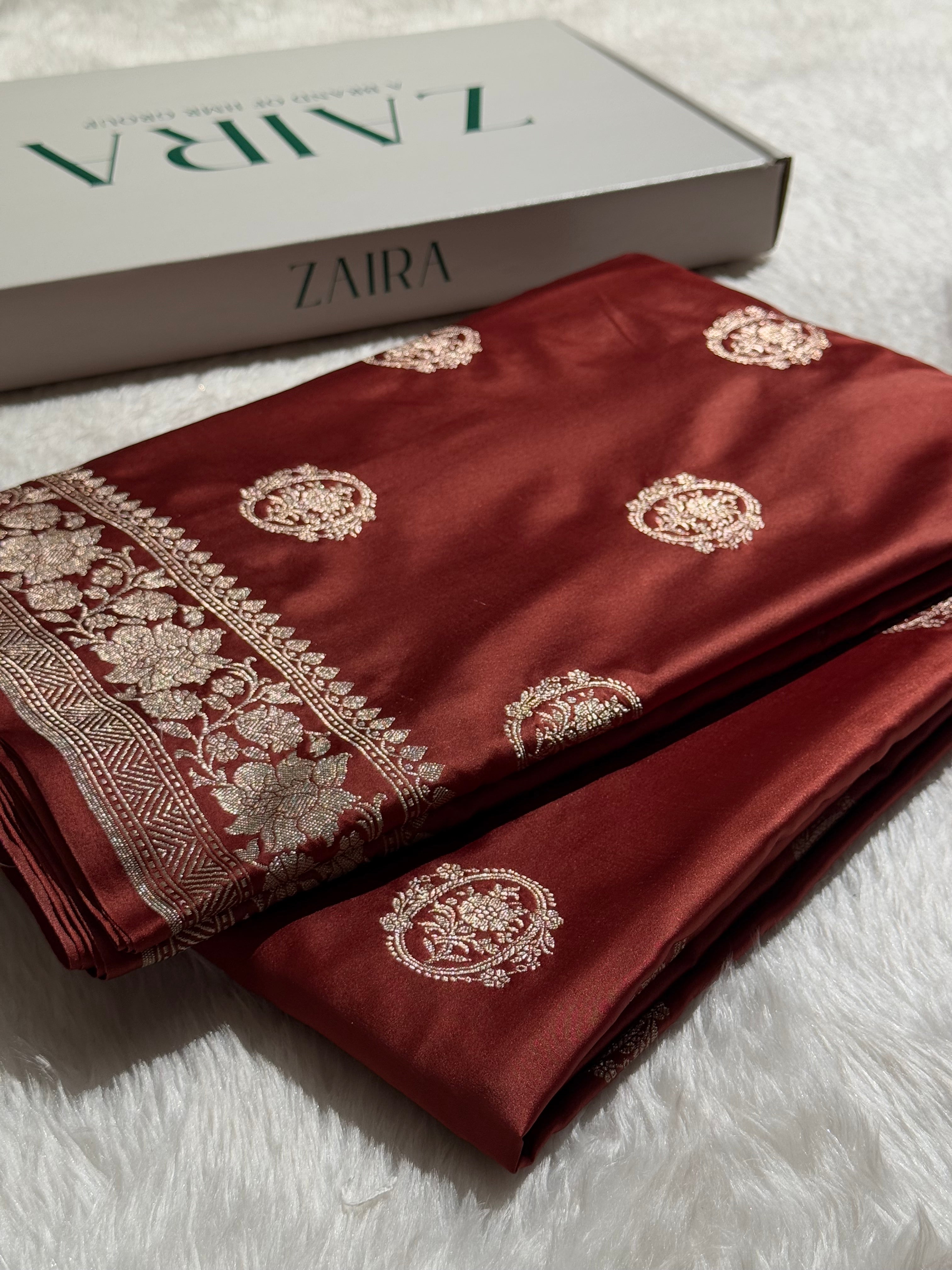 Dark Rusty Copper Boota Mashru Silk Saree