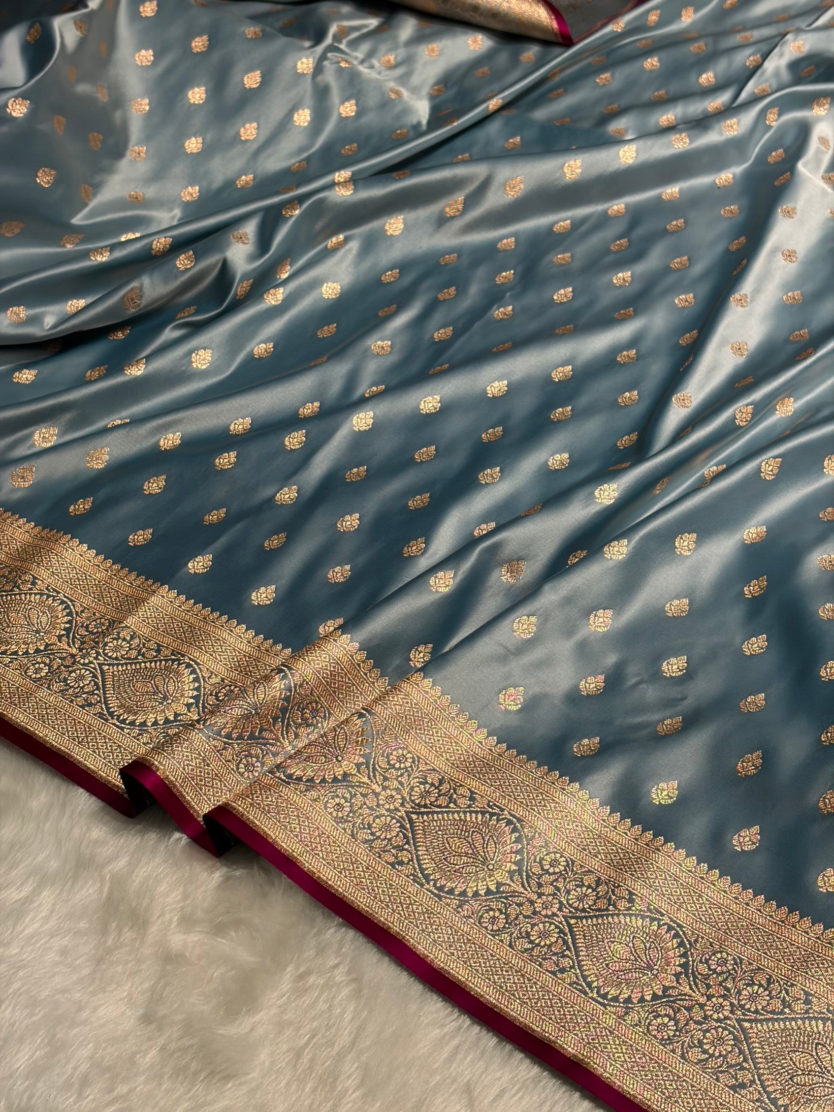 Nile Blue booti Katan Silk saree SK10
