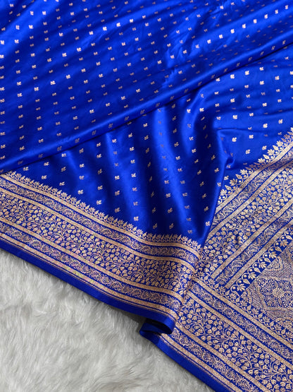 Banarasi Satin Katan Saree in Royal Blue Shades SK88