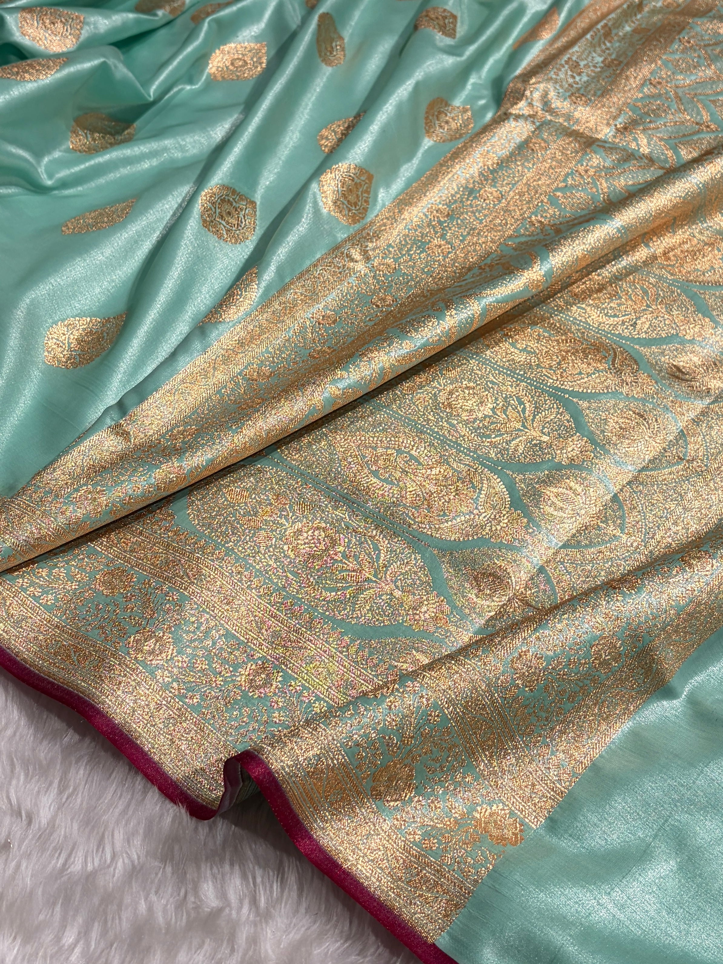Ultra Light Weight Satin Silk Sea Green Boota SS05