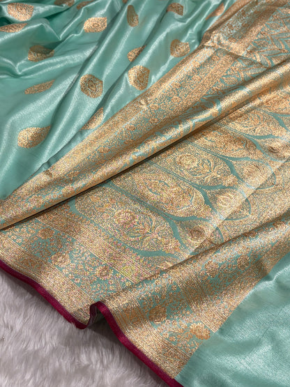 Ultra Light Weight Satin Silk Sea Green Boota SS05