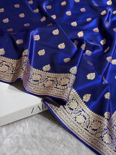 Royal Blue Shades Booti Pattern Banarasi Satin Silk Saree SS58