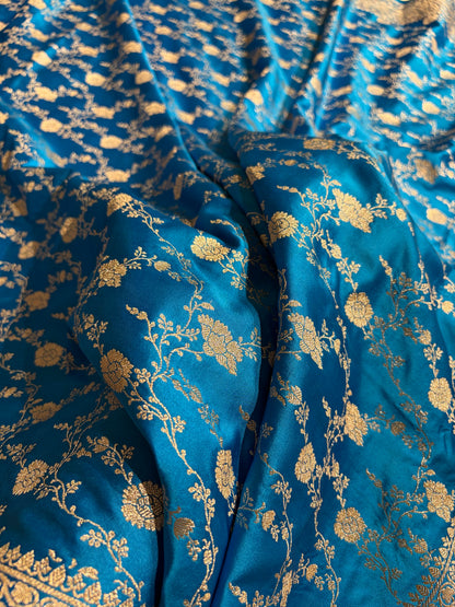 Banarasi Firozi Shades Floral Mashru Silk Saree MS92