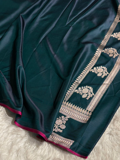Peacock Shade With Booti Pattern Mashru Silk Saree