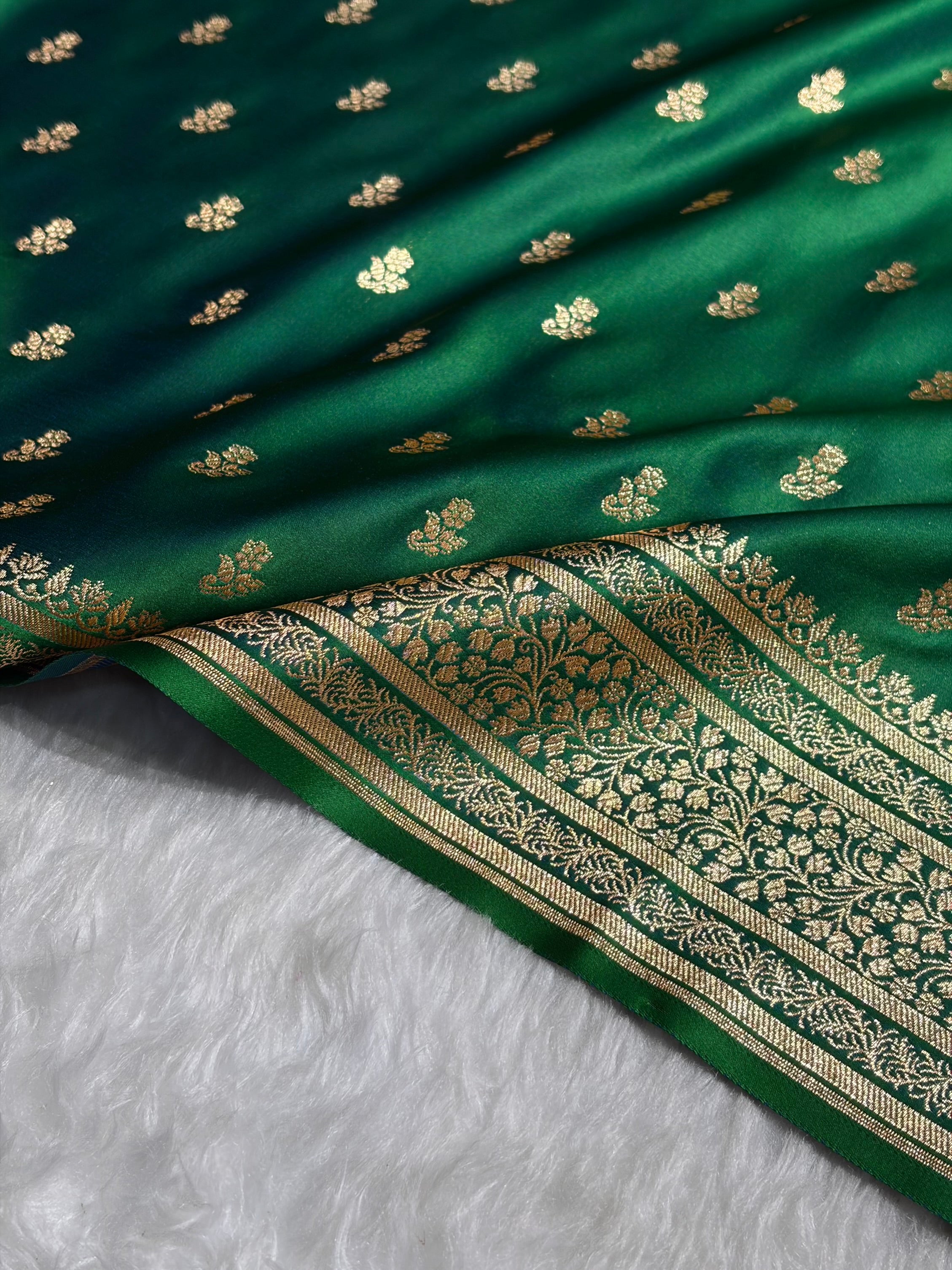 Banarasi Satin Katan Saree in Cross Green Shades SK89