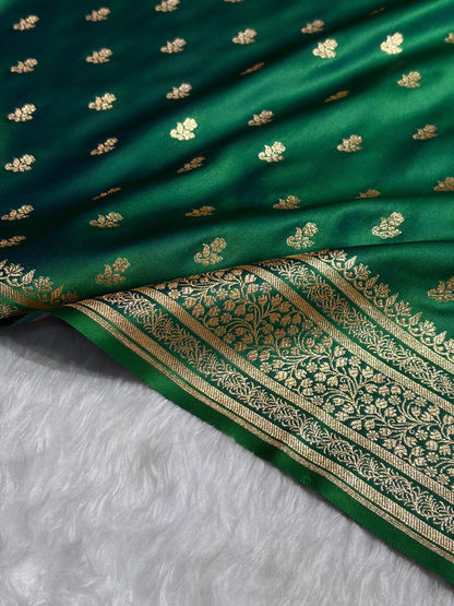 Banarasi Satin Katan Saree in Cross Green Shades SK89