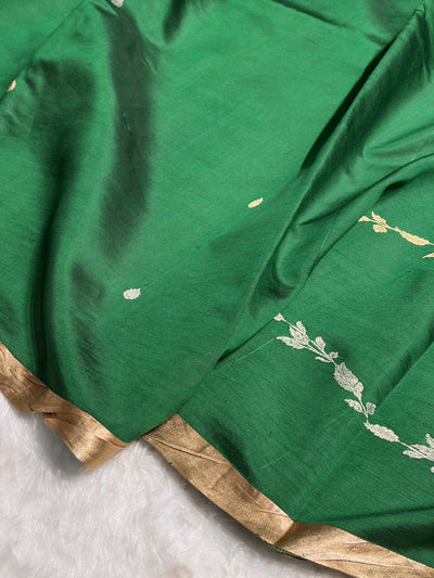 Bottle Green Shades Handwoven Pure Paper Silk RM-39