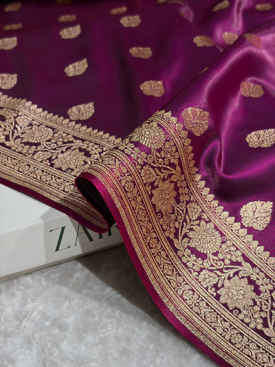 Wine Shades Booti Pattern Banarasi Satin Silk Saree SS58