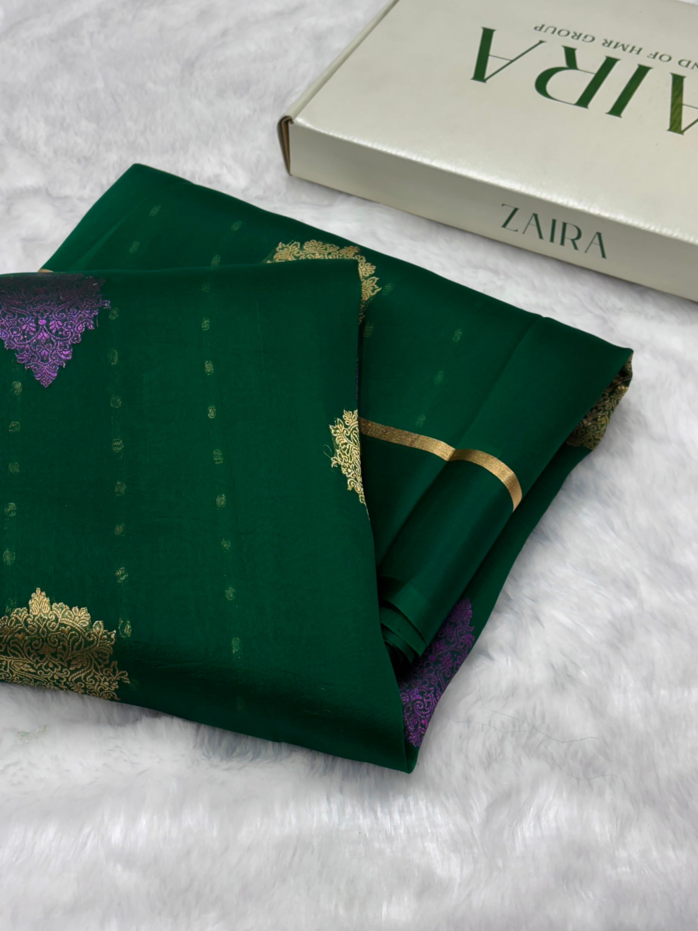 Pure Organza Dark Bottle Green Floral Banarasi Silk Saree PO-03