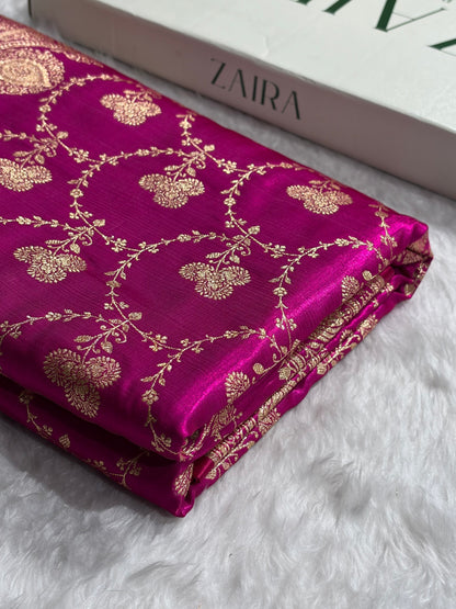 Banarasi Satin Silk Saree Jaal in Magenta Shades SS23