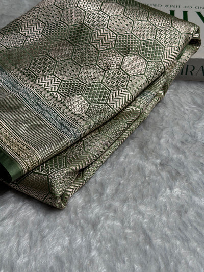 Pista Shades Minakari Brocade Mashru Silk Saree MCS85