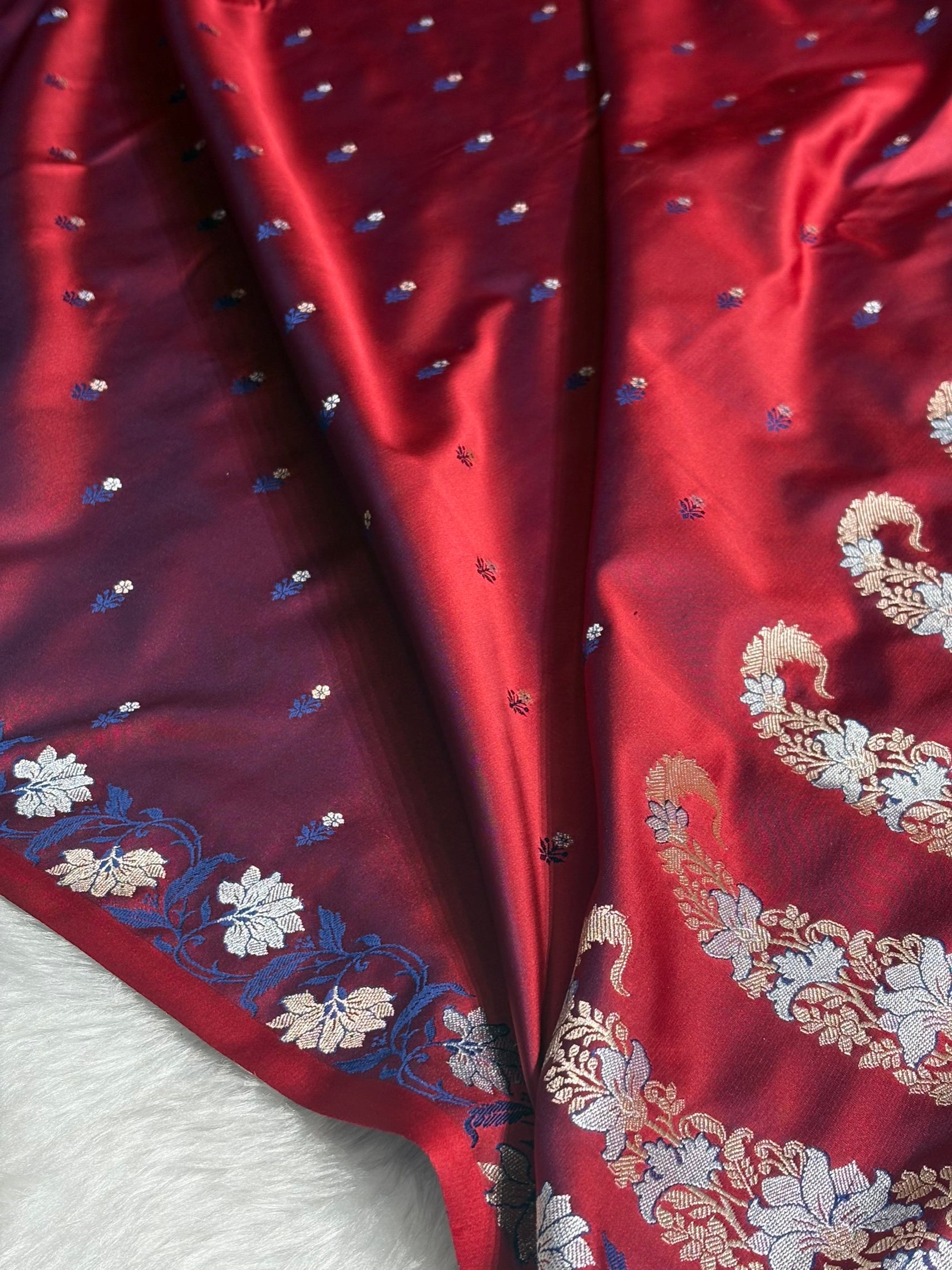 Reddish Megenta Floral Boota With Floral Border Mashru Silk Saree MSM 78