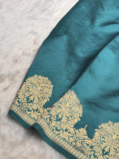 Peacock Blue Shades Minakari Handwoven Pure Raw Mango Silk RM-54