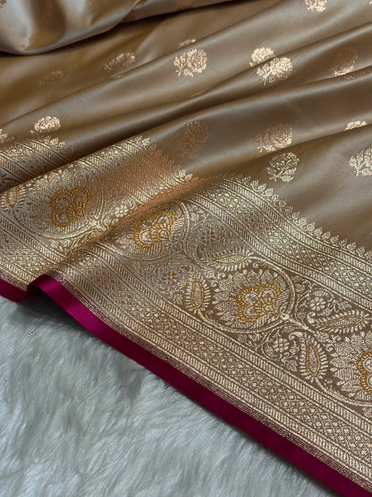 Floral boota Satin katan Silk Saree In Tusser Shades SK12