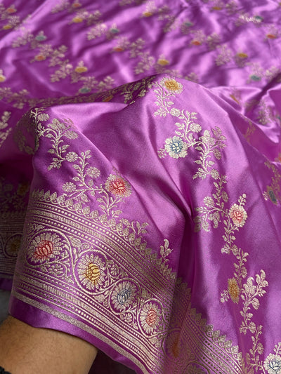Lavender Minakari Banarasi Cross Mashru Silk Saree MCS01