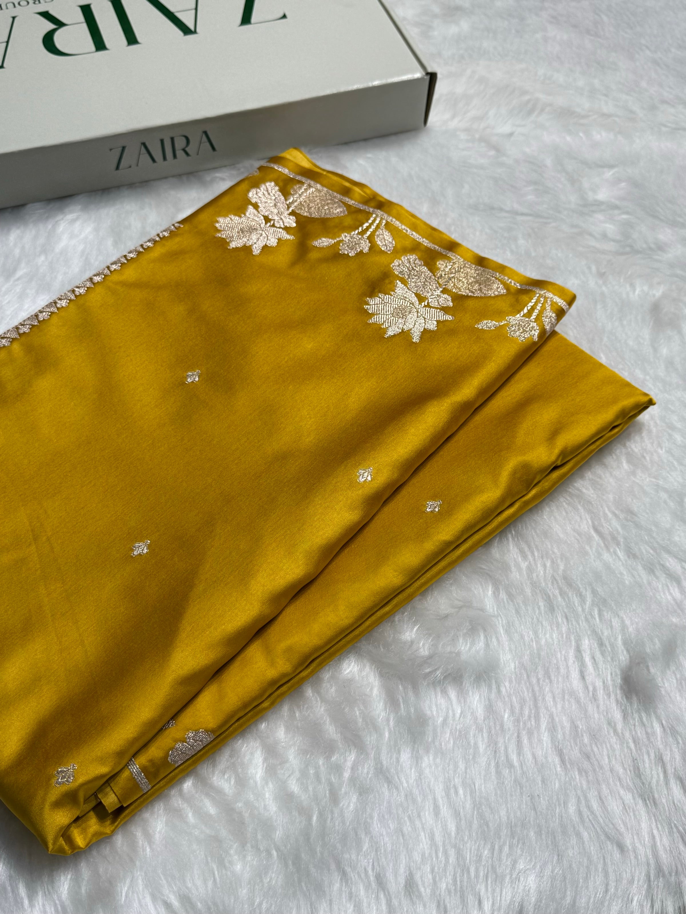 Mustard Floral Border Booti Mashru Silk Saree MS11