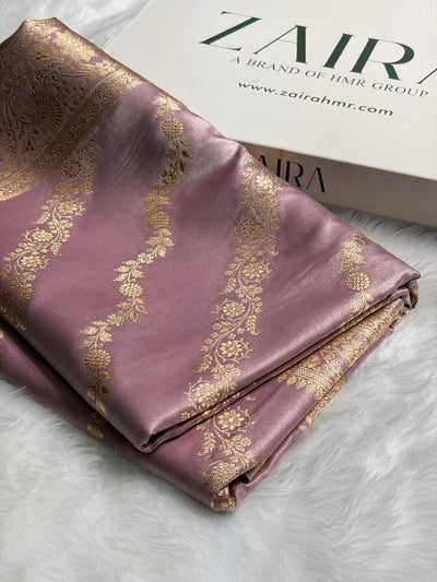Banarasi Light Weight Satin Silk Dusty Lavender Cross SS10
