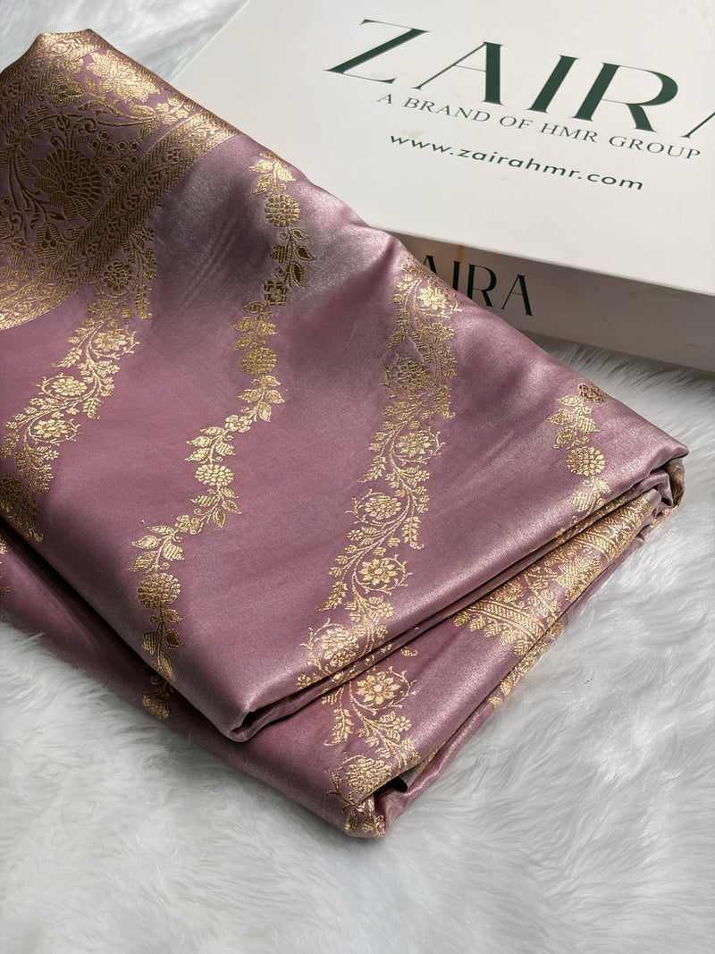 Banarasi Light Weight Satin Silk Dusty Lavender Cross SS10