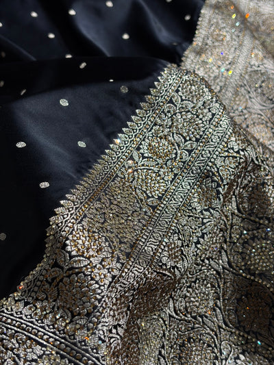 Black Shades Booti With Swarovski Stone Work Mashru Silk Saree BMCS65