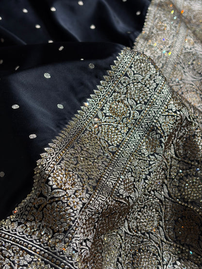 Black Shades Booti With Swarovski Stone Work Mashru Silk Saree BMS65