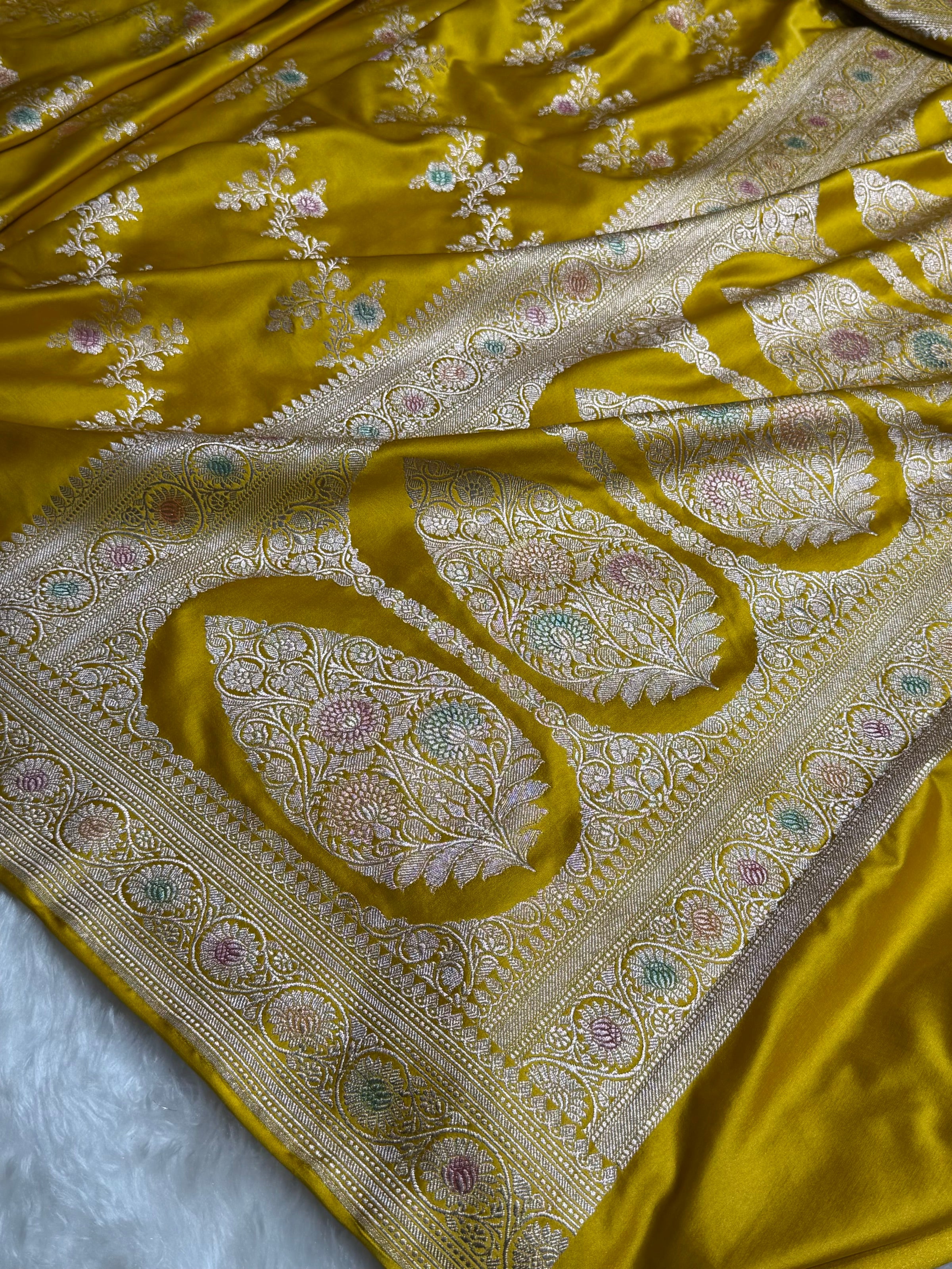 Mustard Minakari Banarasi Cross Mashru Silk Saree MS01