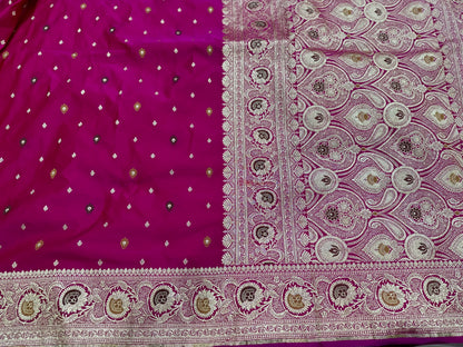 Mashru Katan Meena Silk Saree in Hot Pink Shades.