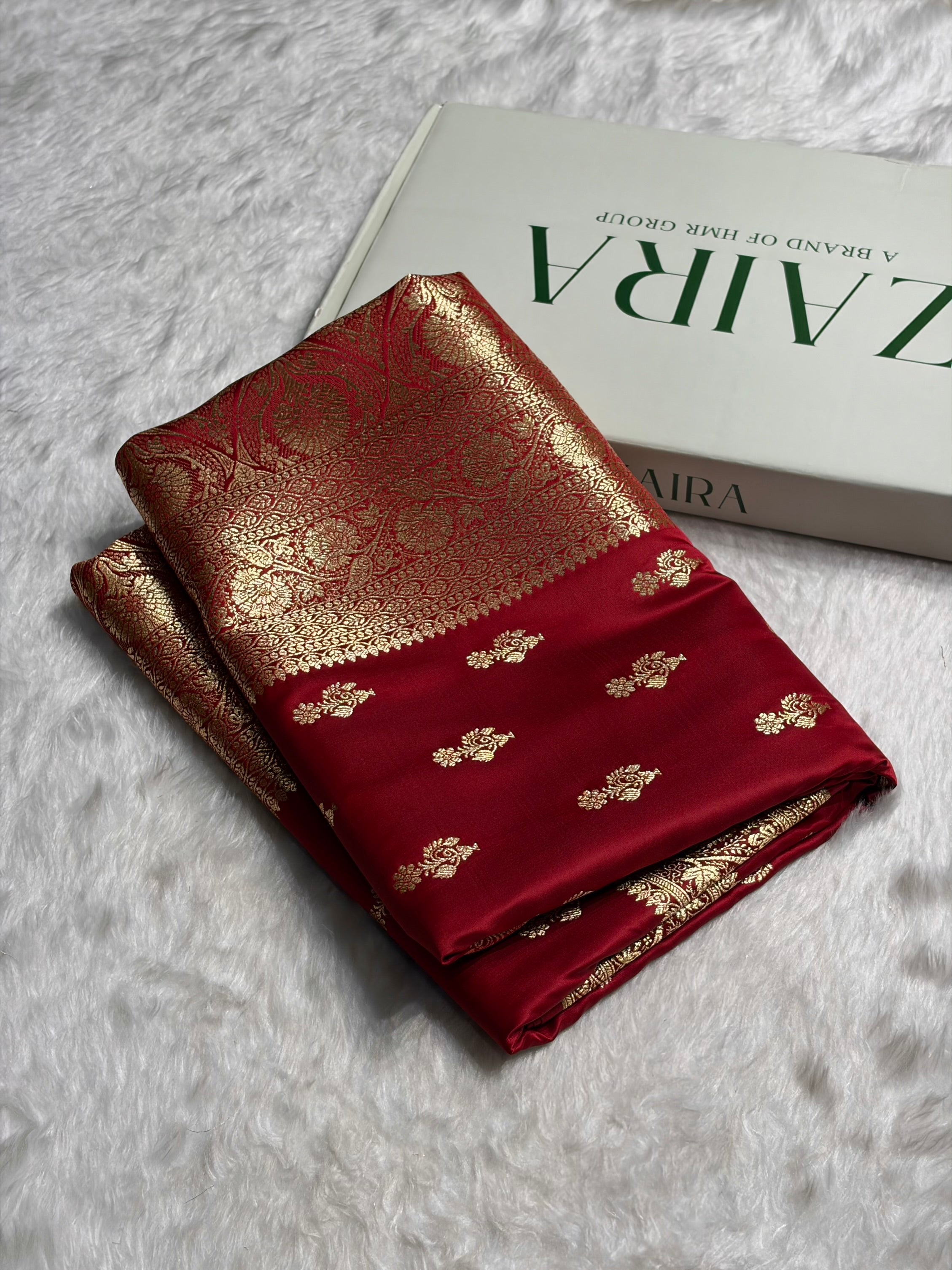 Maroon Unique Boota Pattern Satin Katan Silk Saree SK68