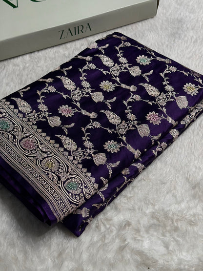 Dark Purple Shades In Minakari Jaal Mashru Silk Saree MS42