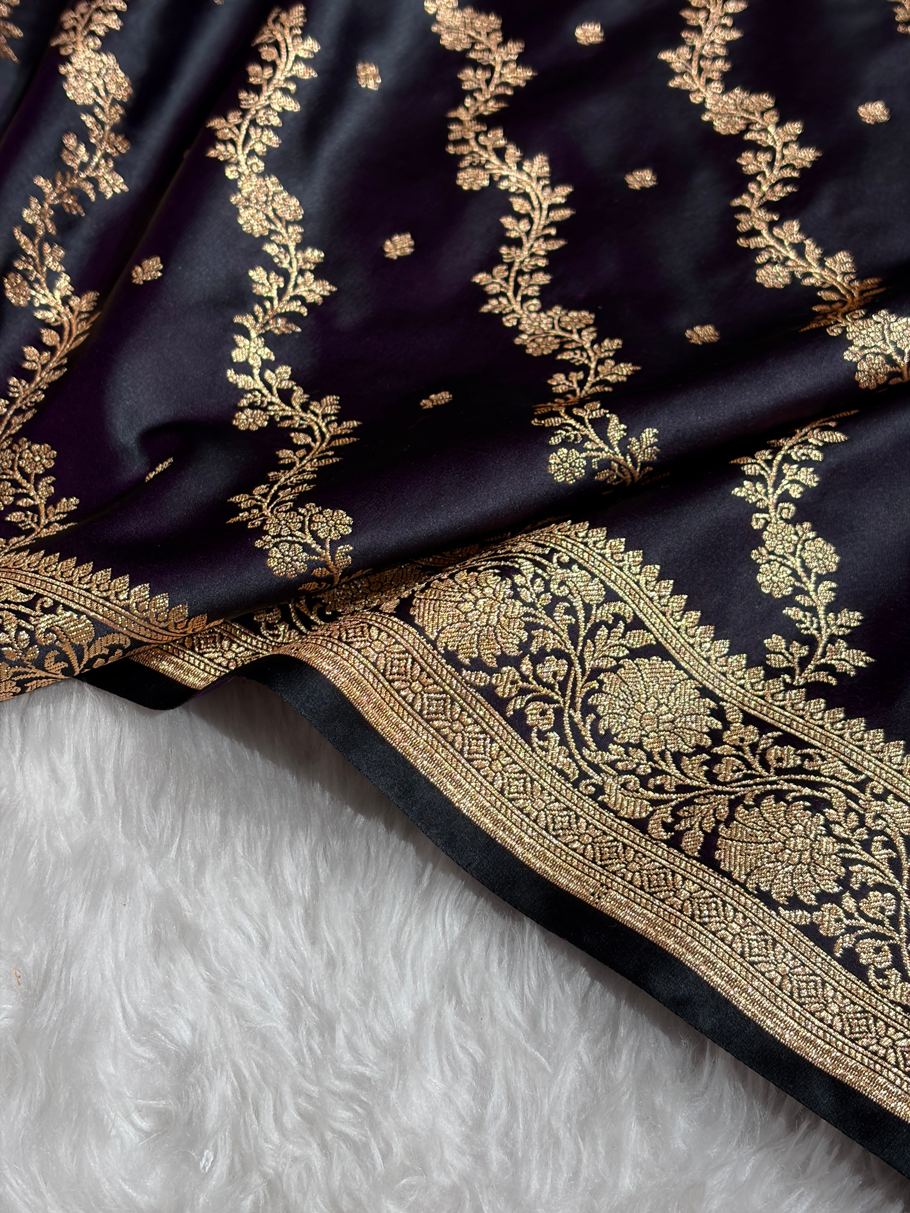 Banarasi Satin Katan Saree With Boota in Dark Wine Shades SK108