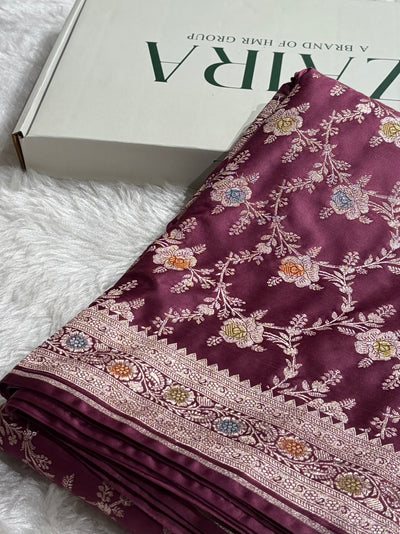 Mauve Shades Banarasi Minakari Floral Jaal Mashru Silk Saree MCS28