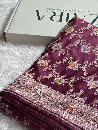 Mauve Shades Banarasi Minakari Floral Jaal Mashru Silk Saree MS28