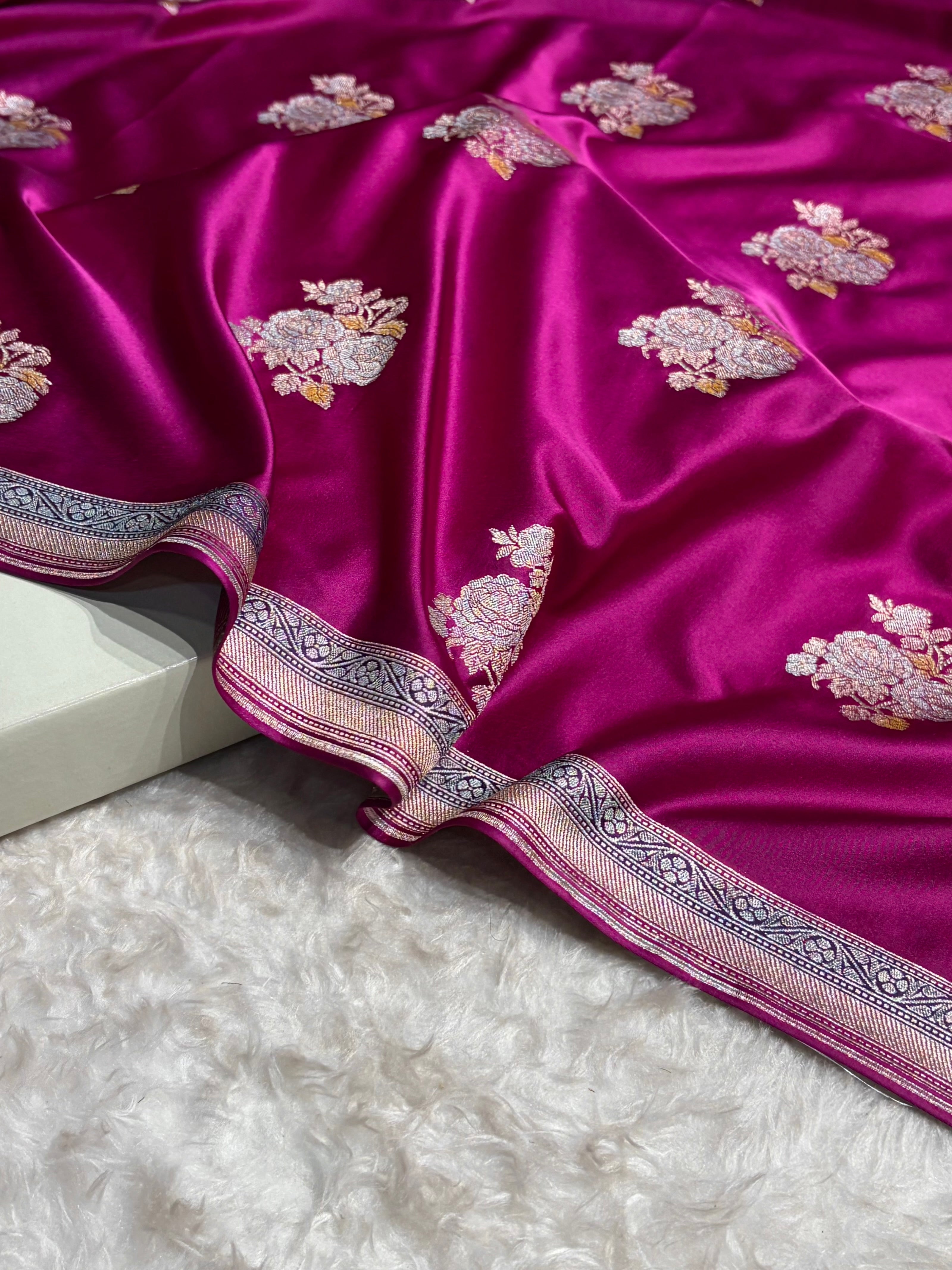 Wine Sona Rupa Minakari Floral Motif Mashru Silk Saree MS50