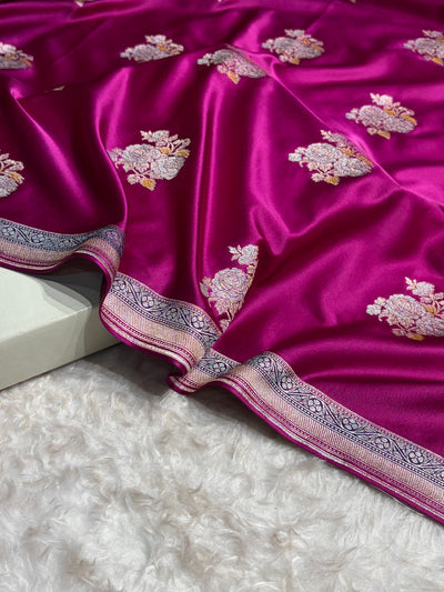 Wine Sona Rupa Minakari Floral Motif Mashru Silk Saree MCS50