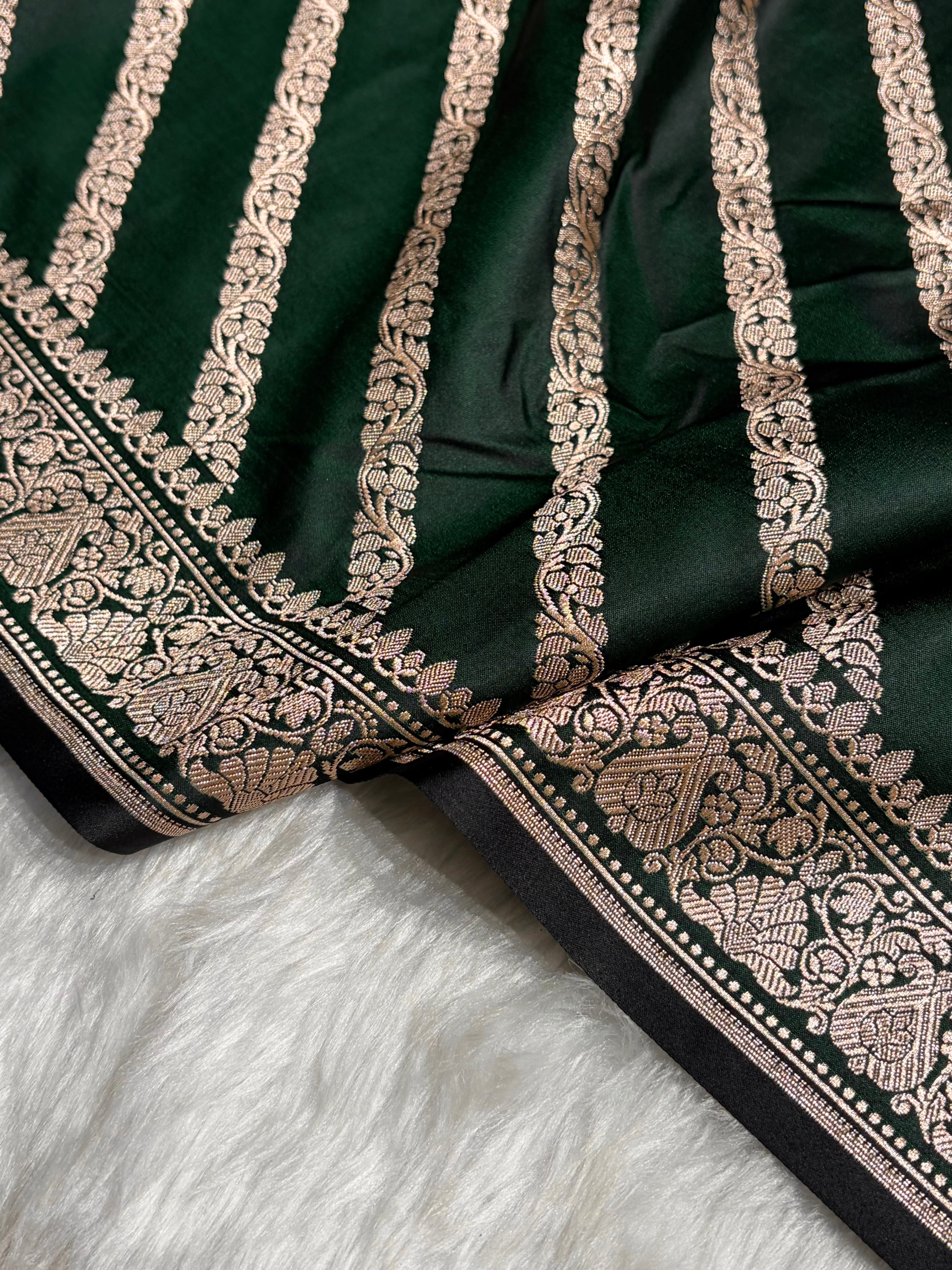 Bottle Green With Floral Border Mashru Silk Saree MSM-98