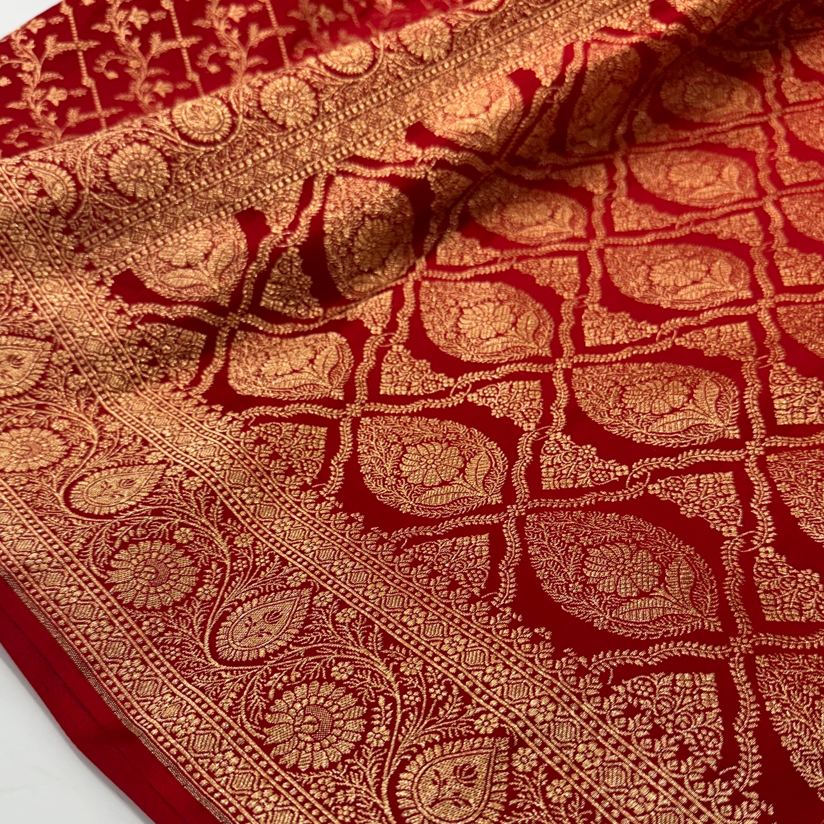 Bridal Red Brocade Soft Katan Silk Saree