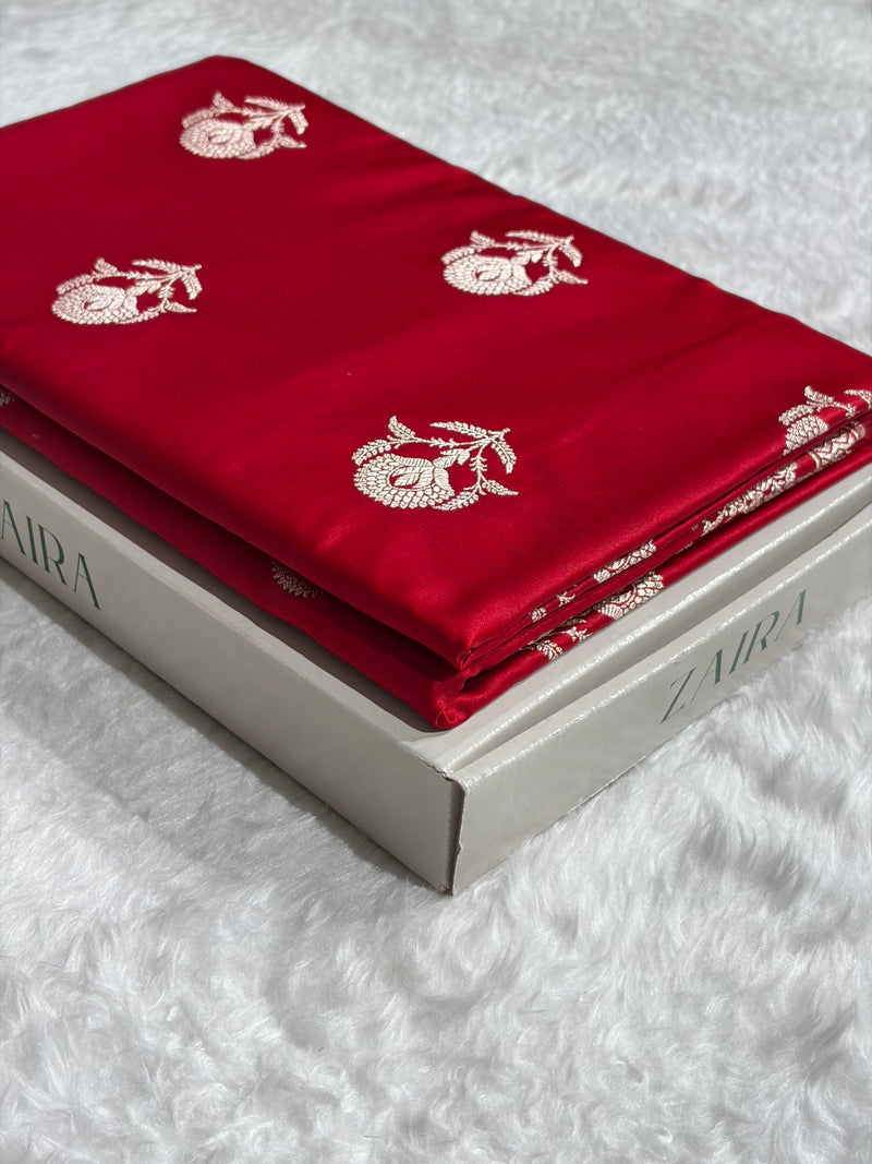 Maroon Shades Banarasi With Floral Border Mashru Silk Saree MSM-125