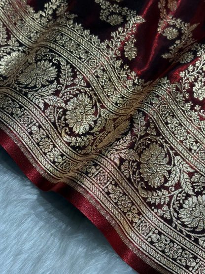 Maroon Shades Banarasi Satin Silk Saree SS32