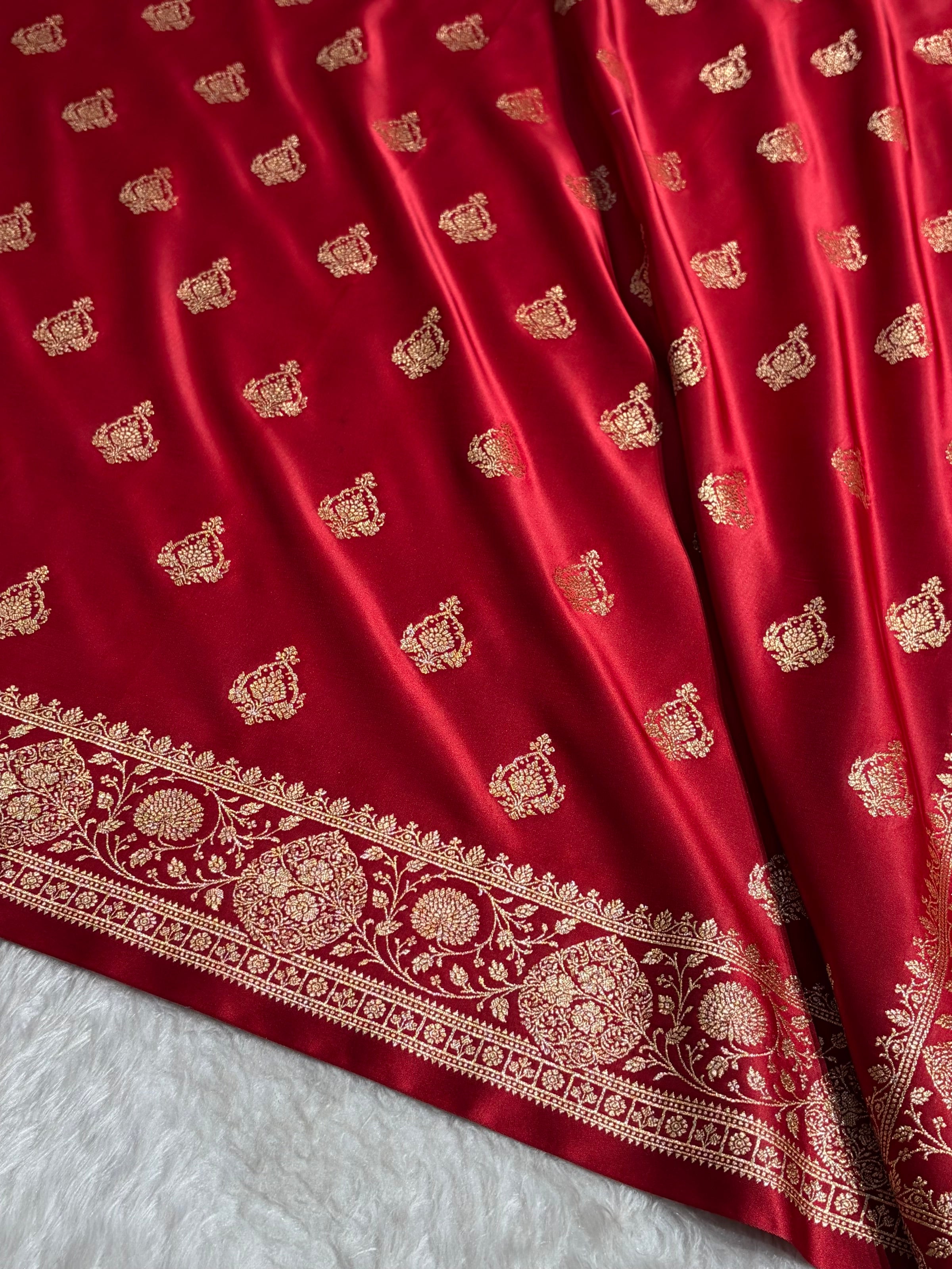 Banarasi Satin Katan Saree With Boota in Maroon Shades SK98