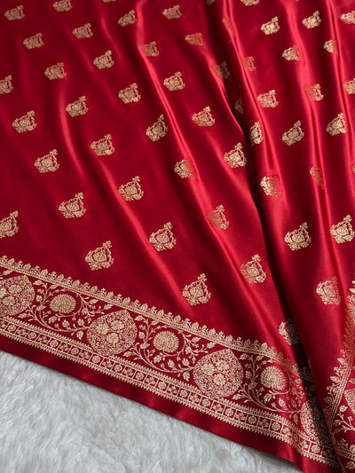 Banarasi Satin Katan Saree With Boota in Maroon Shades SK98