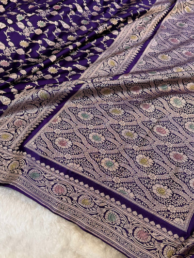 Dark Purple Shades In Minakari Jaal Mashru Silk Saree MCS42