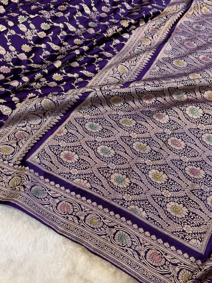 Dark Purple Shades In Minakari Jaal Mashru Silk Saree MS42