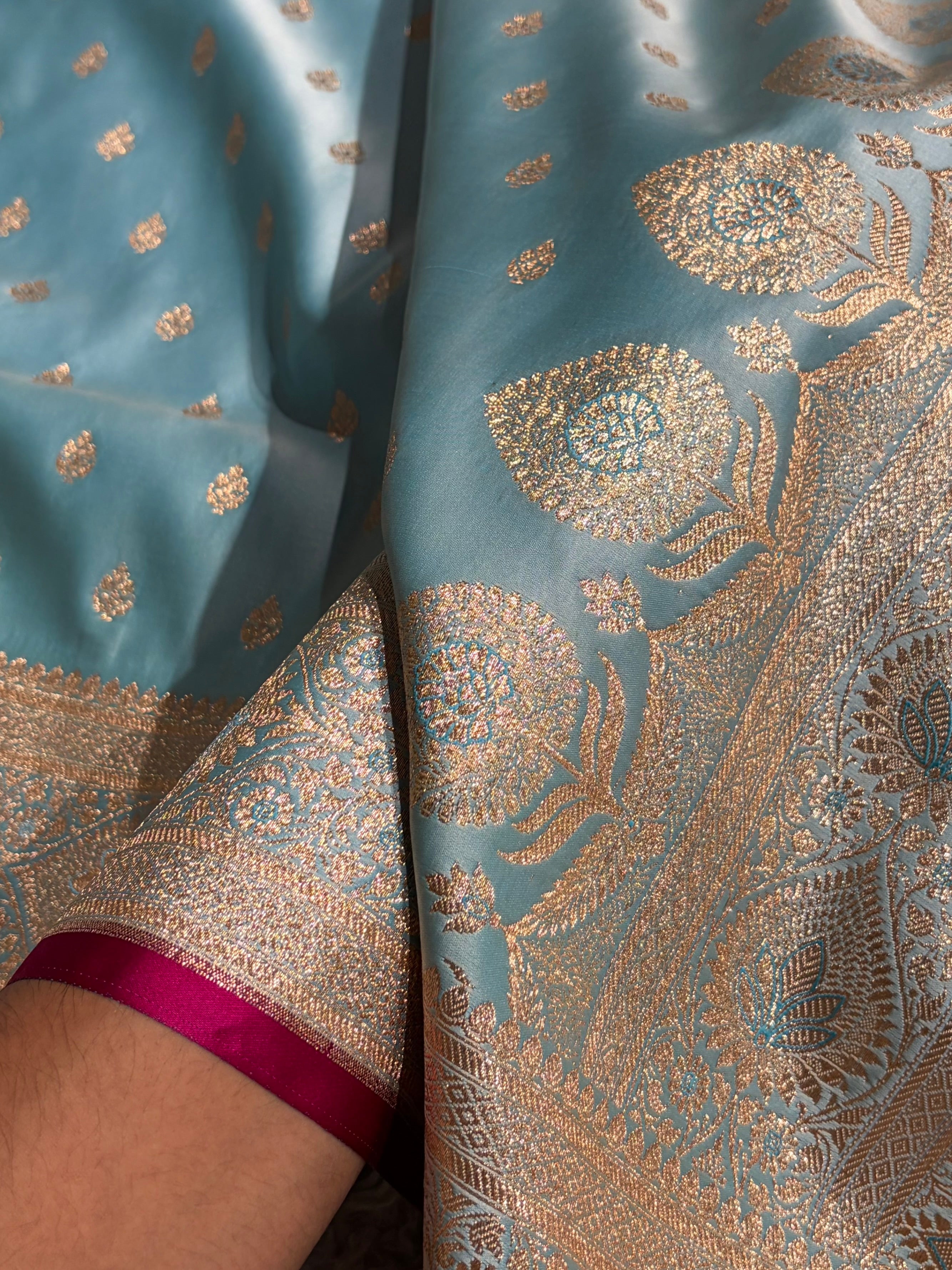 Katan Silk Saree In Powder er Blue Shades SK10