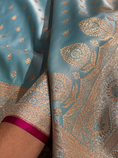 Katan Silk Saree In Powder er Blue Shades SK10