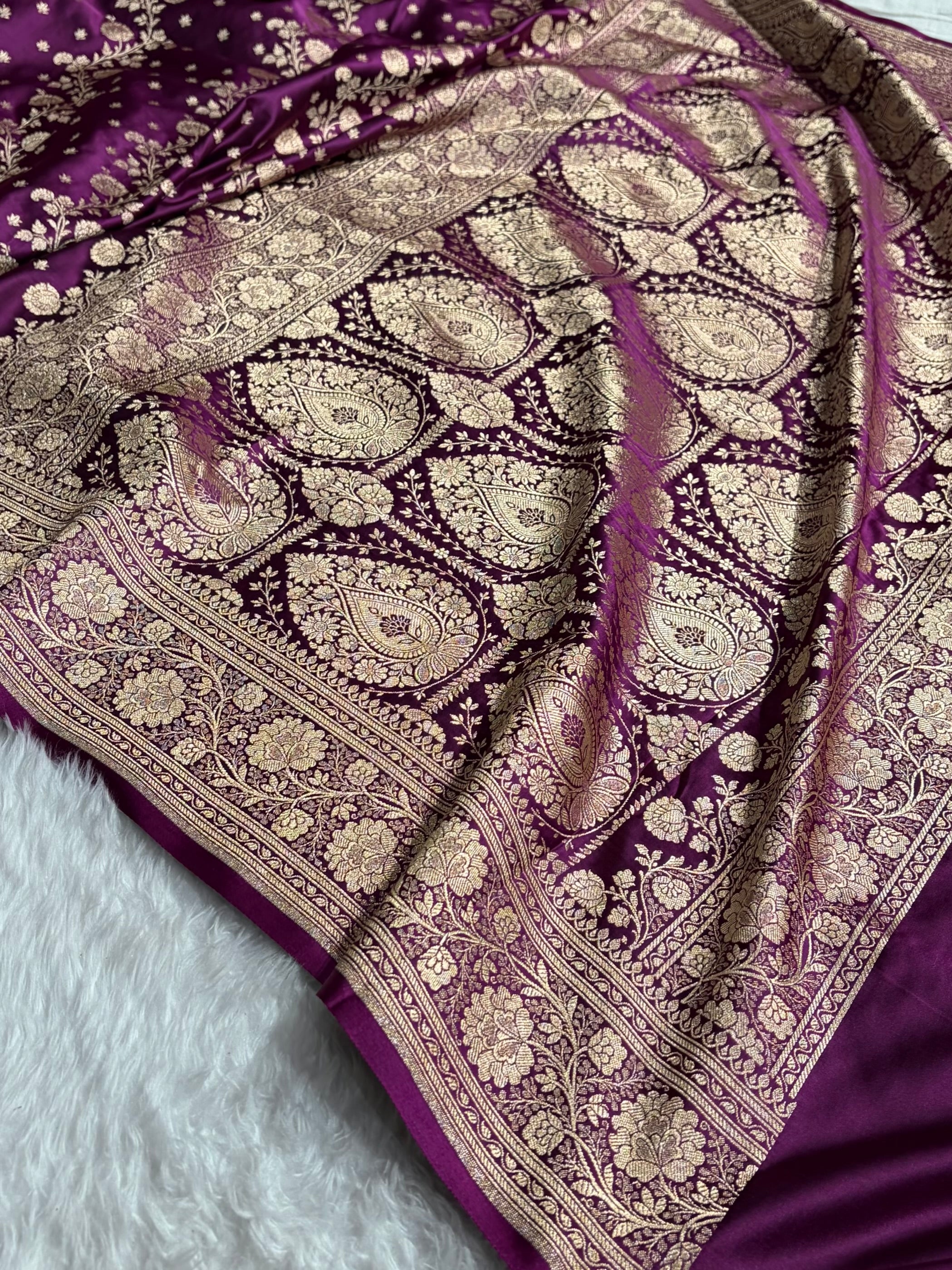 Banarasi Satin Katan Saree With Boota in Wine Shades SK114