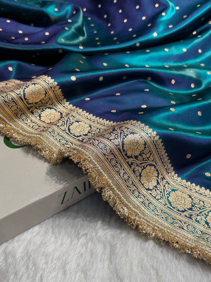 Satin Silk Dot Booti in Peacock Shades With Gotta Patti SSGP08