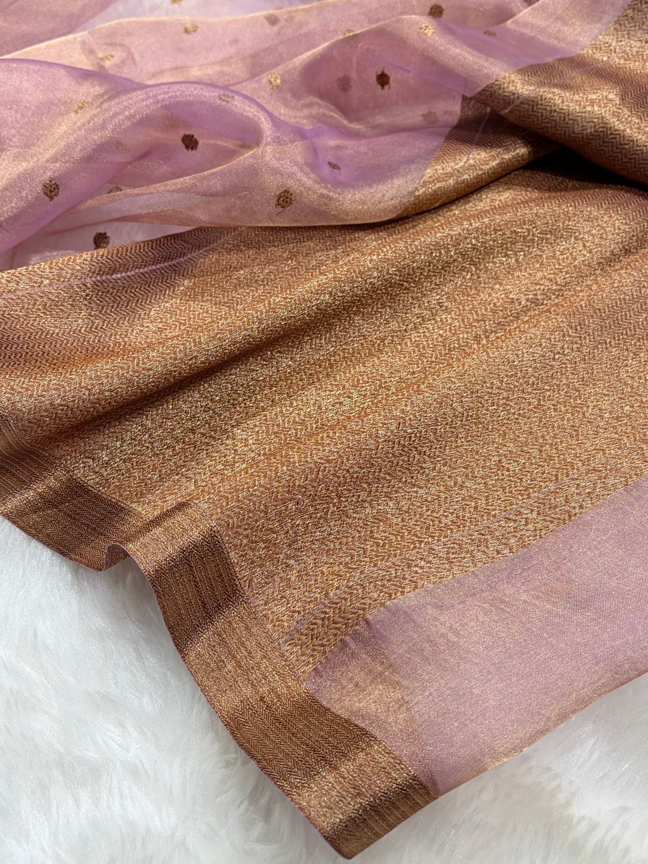 Pinkish Lavender Bananasi Floral Shades Pure Tissue Silk Saree PT-44